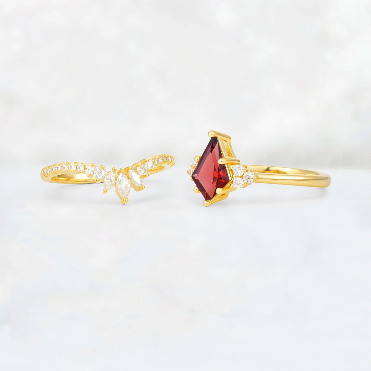 Kite Cut Garnet Marquise Cluster Bridal Ring Set - Additional view
