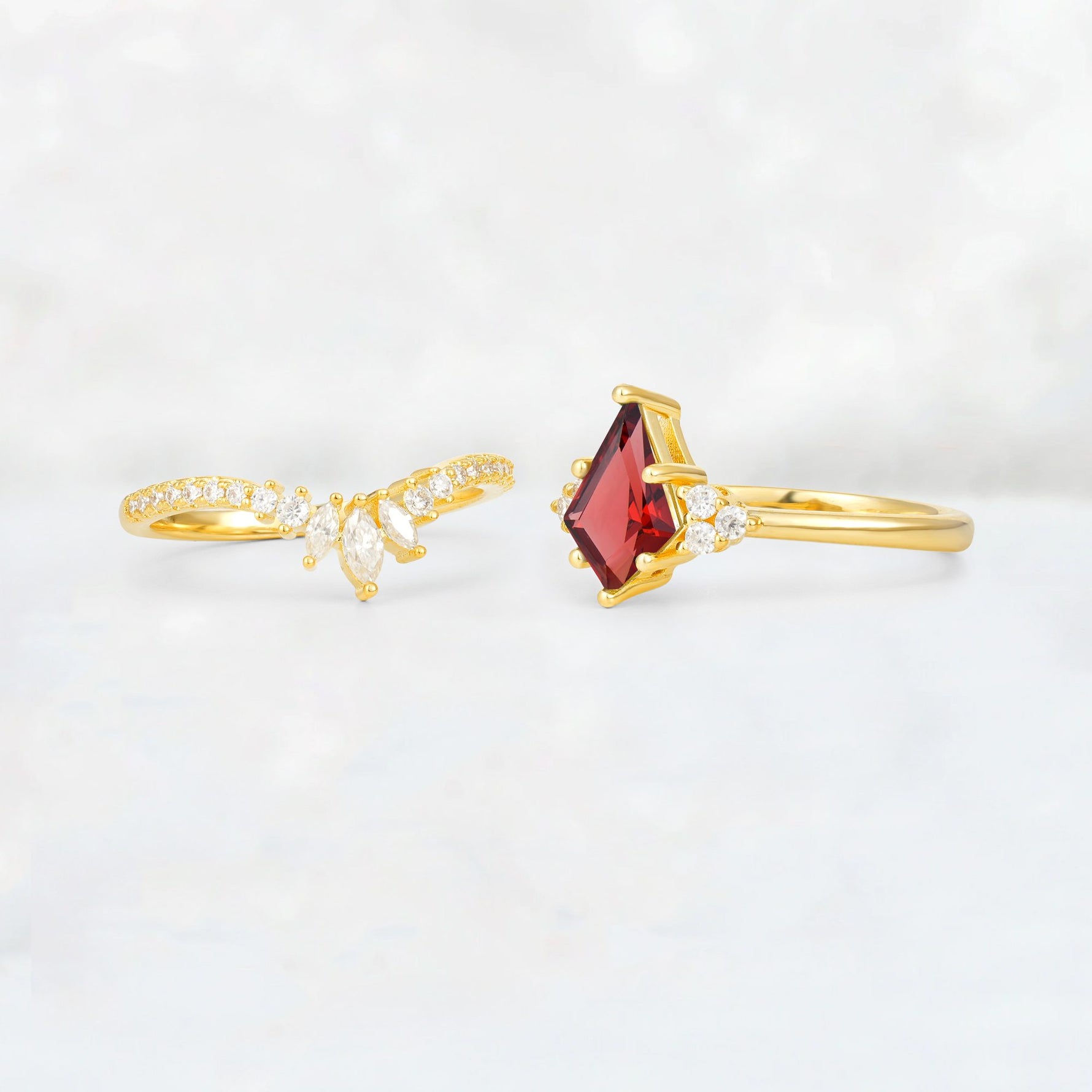 Kite Cut Garnet Marquise Cluster Bridal Ring Set - Additional view