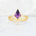 Kite Cut Amethyst Marquise Cluster Bridal Ring Set - Yellow-Gold