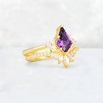 Kite Cut Amethyst Marquise Cluster Bridal Ring Set - Rose-Gold