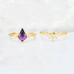 Kite Cut Amethyst Marquise Cluster Bridal Ring Set - White-Gold
