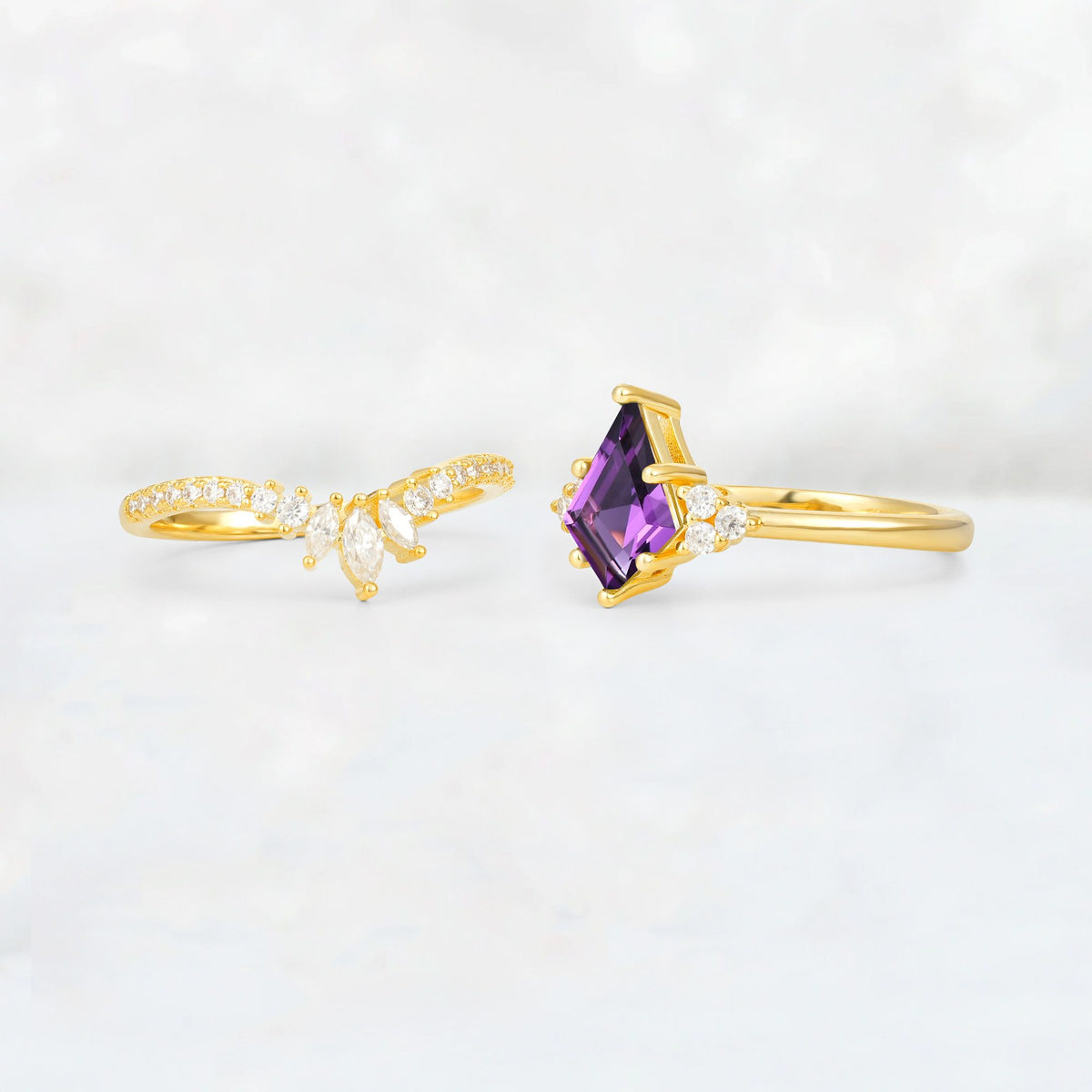 Kite Cut Amethyst Marquise Cluster Bridal Ring Set - Additional view