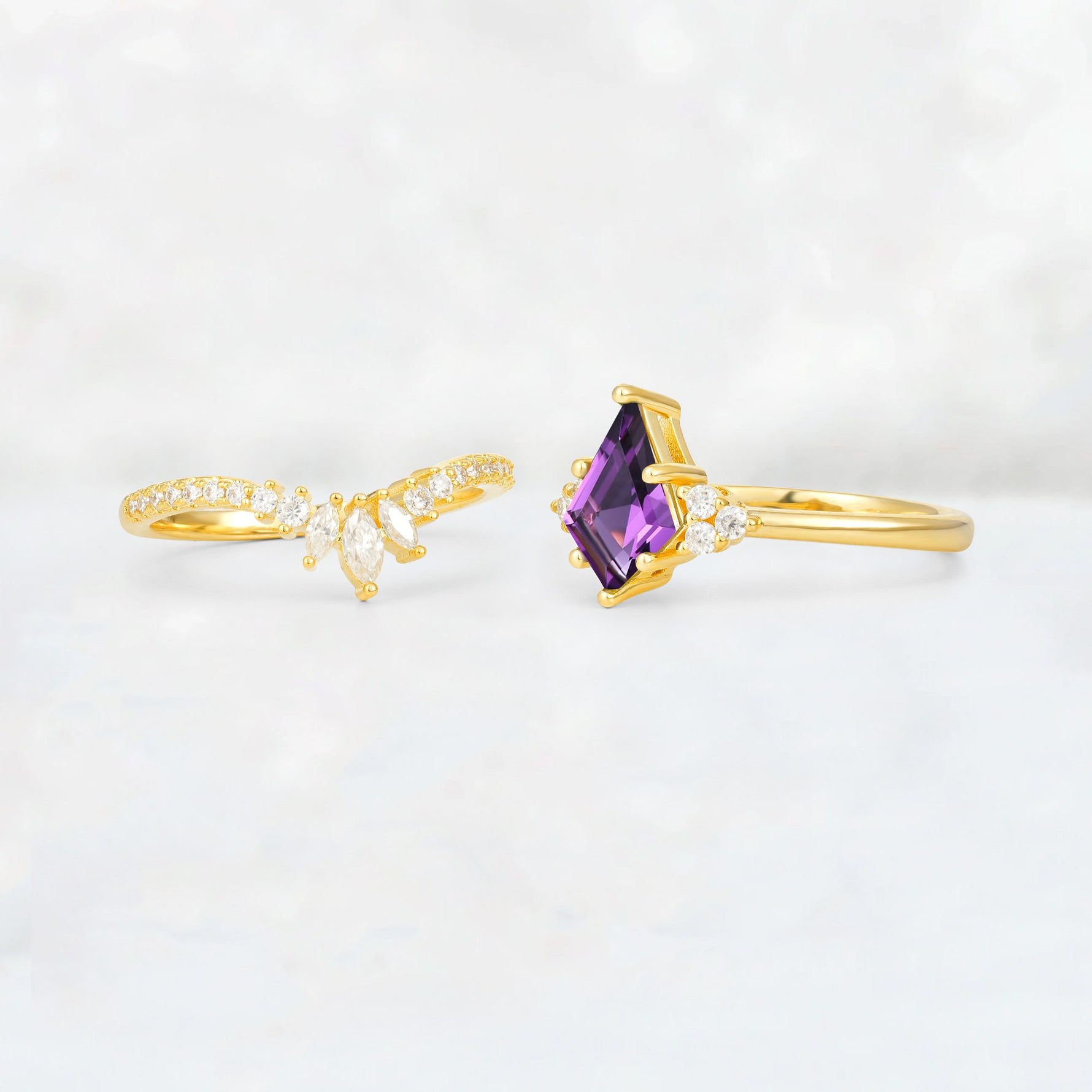 Kite Cut Amethyst Marquise Cluster Bridal Ring Set - Additional view