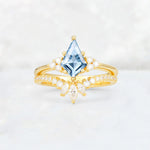 Kite Cut Aquamarine Marquise Cluster Bridal Ring Set - Yellow-Gold