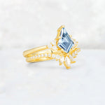 Kite Cut Aquamarine Marquise Cluster Bridal Ring Set - Rose-Gold
