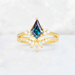Kite Cut Alexandrite Marquise Cluster Bridal Ring Set - Yellow-Gold