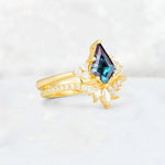 Kite Cut Alexandrite Marquise Cluster Bridal Ring Set - Rose-Gold