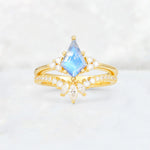 Kite Cut Moonstone Marquise Cluster Bridal Ring Set - Yellow-Gold