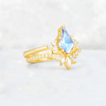 Kite Cut Moonstone Marquise Cluster Bridal Ring Set - Rose-Gold