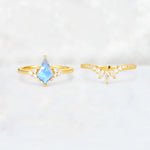 Kite Cut Moonstone Marquise Cluster Bridal Ring Set - White-Gold