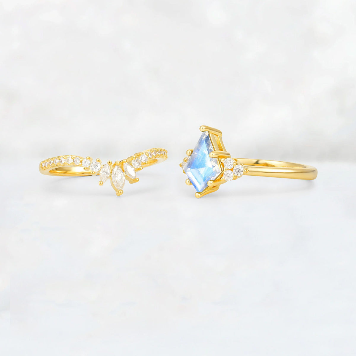 Kite Cut Moonstone Marquise Cluster Bridal Ring Set - Additional view