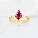 Kite Cut Ruby Marquise Cluster Bridal Ring Set - Yellow-Gold