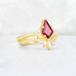 Kite Cut Ruby Marquise Cluster Bridal Ring Set - Rose-Gold
