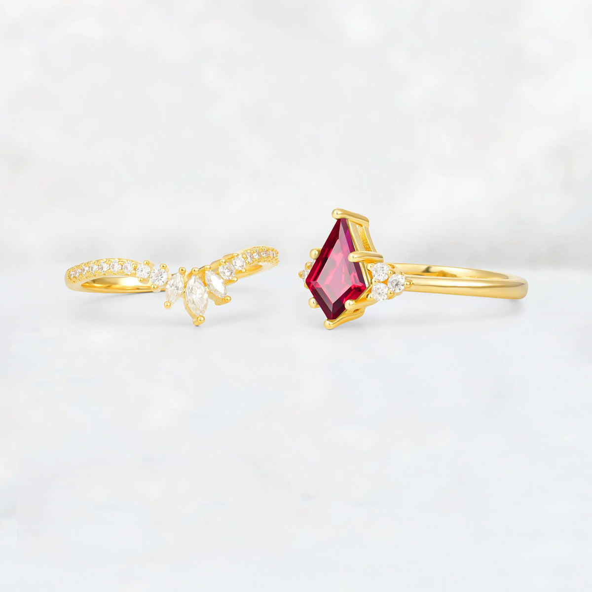 Kite Cut Ruby Marquise Cluster Bridal Ring Set - Additional view