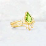 Kite Cut Peridot Marquise Cluster Bridal Ring Set - Rose-Gold