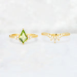 Kite Cut Peridot Marquise Cluster Bridal Ring Set - White-Gold