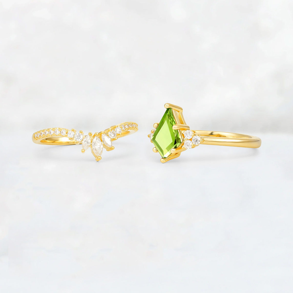 Kite Cut Peridot Marquise Cluster Bridal Ring Set - Additional view