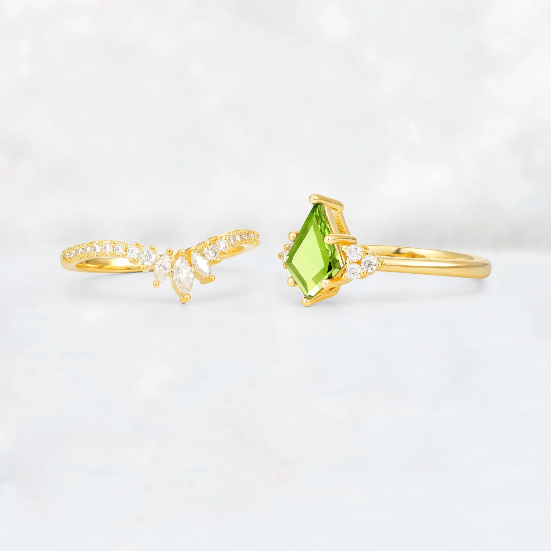 Kite Cut Peridot Marquise Cluster Bridal Ring Set - Additional view