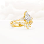 Kite Cut Moissanite Engagement Ring Set with Sunburst Curved Band - Rose-Gold