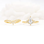 Kite Cut Moissanite Engagement Ring Set with Sunburst Curved Band - White-Gold