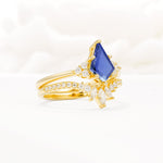 Kite Cut Tanzanite Engagement Ring Set with Sunburst Curved Band - Rose-Gold