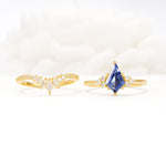 Kite Cut Tanzanite Engagement Ring Set with Sunburst Curved Band - White-Gold