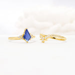 Kite Cut Tanzanite Engagement Ring Set with Sunburst Curved Band - Additional view
