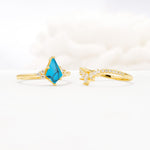 Kite Cut Turquoise Engagement Ring Set with Sunburst Curved Band - Additional view