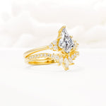 Kite Cut Lab Diamond Engagement Ring Set with Sunburst Curved Band - Rose-Gold