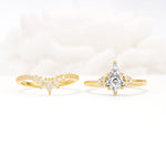 Kite Cut Lab Diamond Engagement Ring Set with Sunburst Curved Band - White-Gold