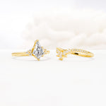 Kite Cut Lab Diamond Engagement Ring Set with Sunburst Curved Band - Additional view