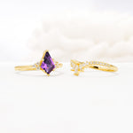 Kite Cut Amethyst Engagement Ring Set with Sunburst Curved Band - Additional view
