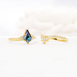 Kite Cut Alexandrite Engagement Ring Set with Sunburst Curved Band - Additional view