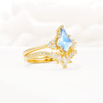 Kite Cut Moonstone Engagement Ring Set with Sunburst Curved Band - Rose-Gold