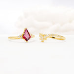 Kite Cut Ruby Engagement Ring Set with Sunburst Curved Band - Additional view