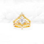 Kite Cut Moissanite Engagement Ring Set with Double Chevron Enhancers - Yellow-Gold