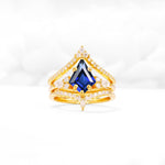 Kite Cut Sapphire Engagement Ring Set with Double Chevron Enhancers - Yellow-Gold