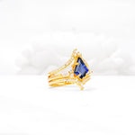 Kite Cut Sapphire Engagement Ring Set with Double Chevron Enhancers - White-Gold