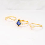 Kite Cut Sapphire Engagement Ring Set with Double Chevron Enhancers - Additional view
