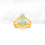 Kite Cut Fire Opal Engagement Ring Set with Double Chevron Enhancers - Yellow-Gold