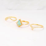 Kite Cut Fire Opal Engagement Ring Set with Double Chevron Enhancers - Additional view