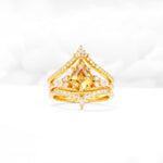 Kite Cut Citrine Engagement Ring Set with Double Chevron Enhancers - Yellow-Gold