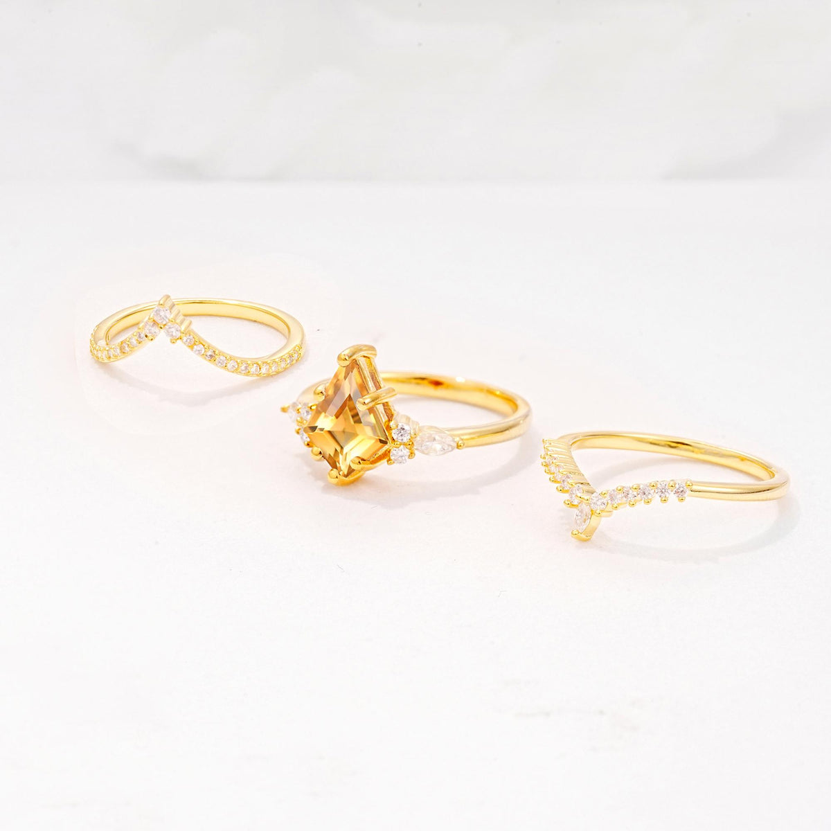Kite Cut Citrine Engagement Ring Set with Double Chevron Enhancers - Additional view