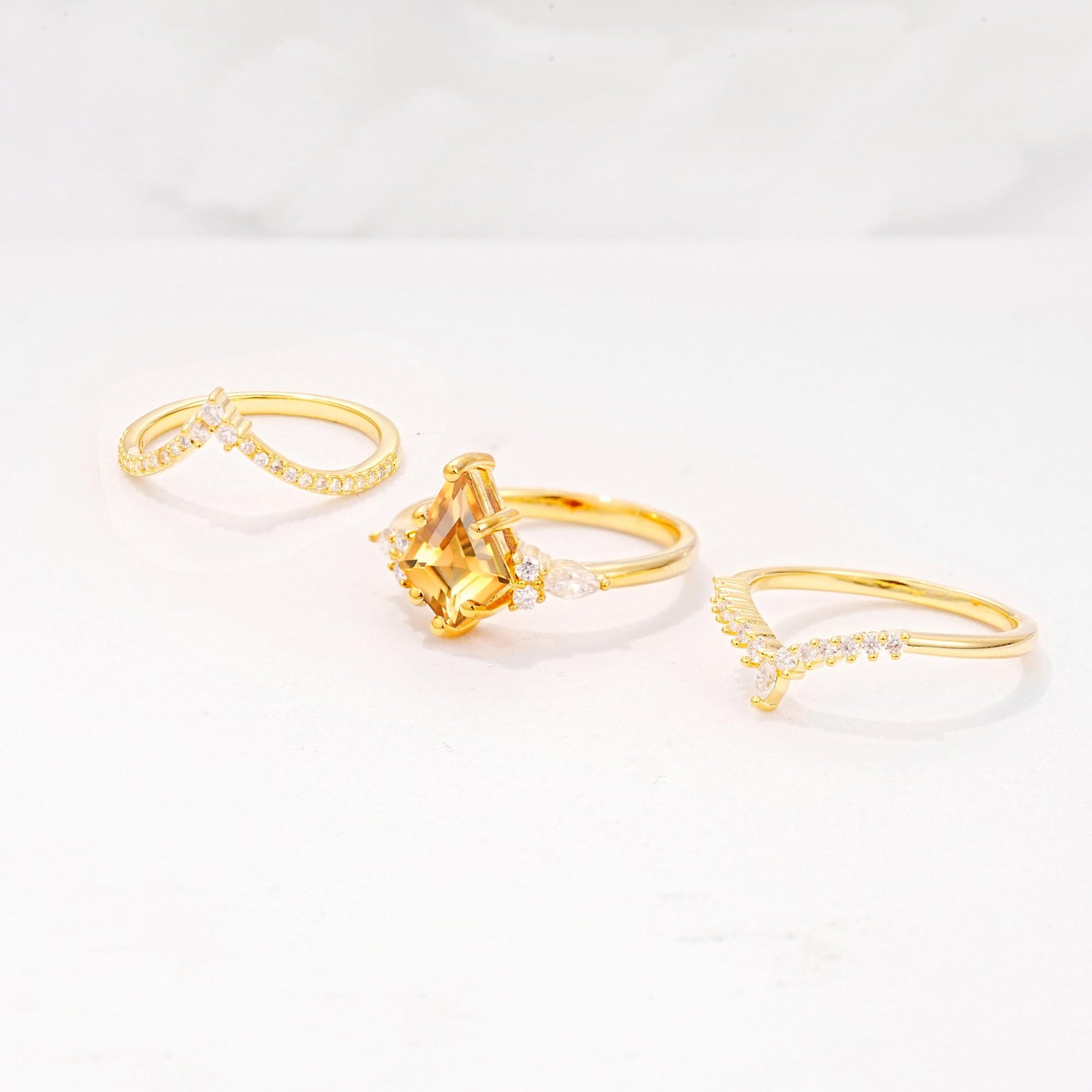 Kite Cut Citrine Engagement Ring Set with Double Chevron Enhancers - Additional view