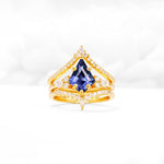 Kite Cut Tanzanite Engagement Ring Set with Double Chevron Enhancers - Yellow-Gold