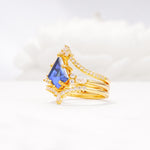 Kite Cut Tanzanite Engagement Ring Set with Double Chevron Enhancers - Rose-Gold