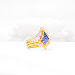 Kite Cut Tanzanite Engagement Ring Set with Double Chevron Enhancers - White-Gold