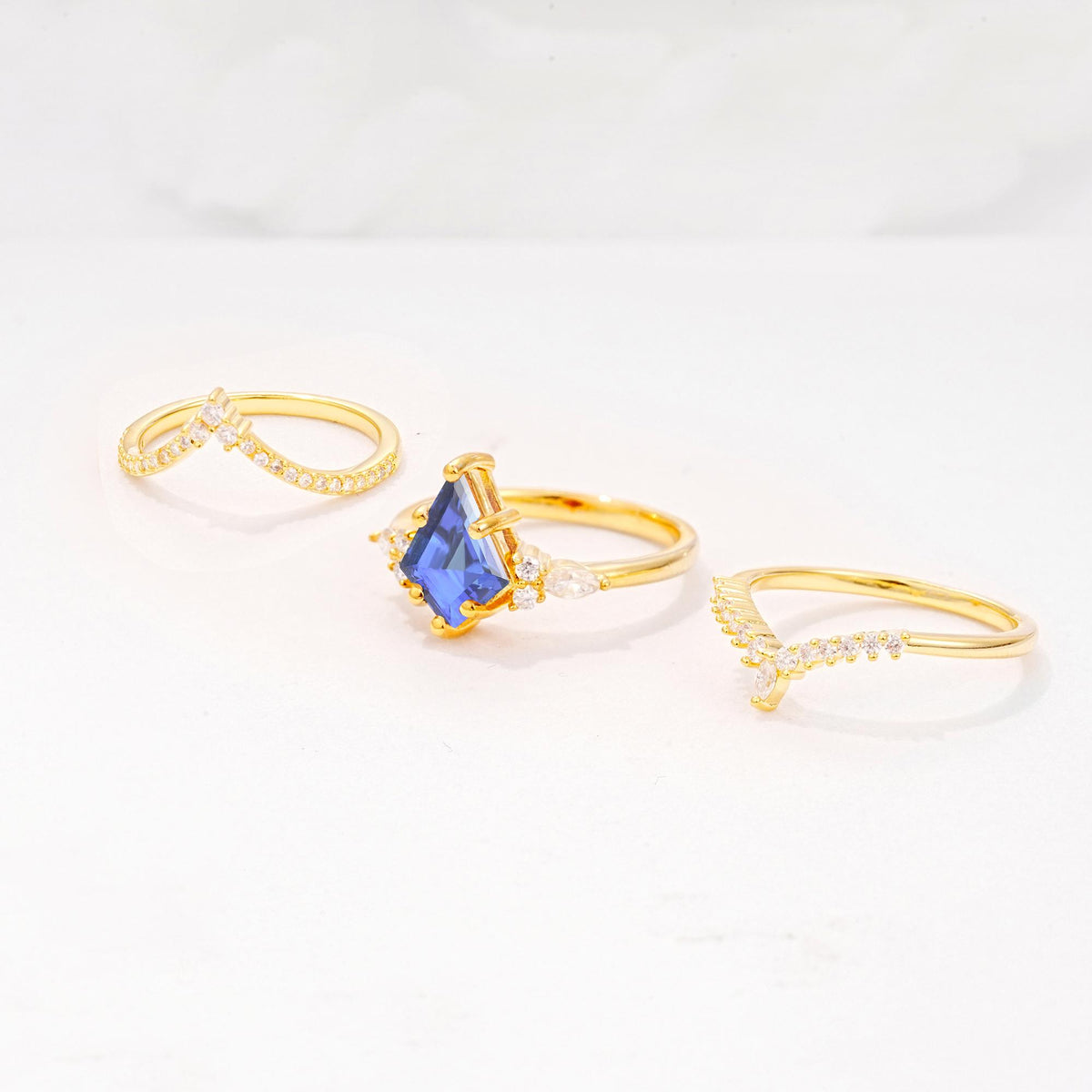 Kite Cut Tanzanite Engagement Ring Set with Double Chevron Enhancers - Additional view