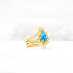 Kite Cut Turquoise Engagement Ring Set with Double Chevron Enhancers - White-Gold