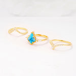 Kite Cut Turquoise Engagement Ring Set with Double Chevron Enhancers - Additional view